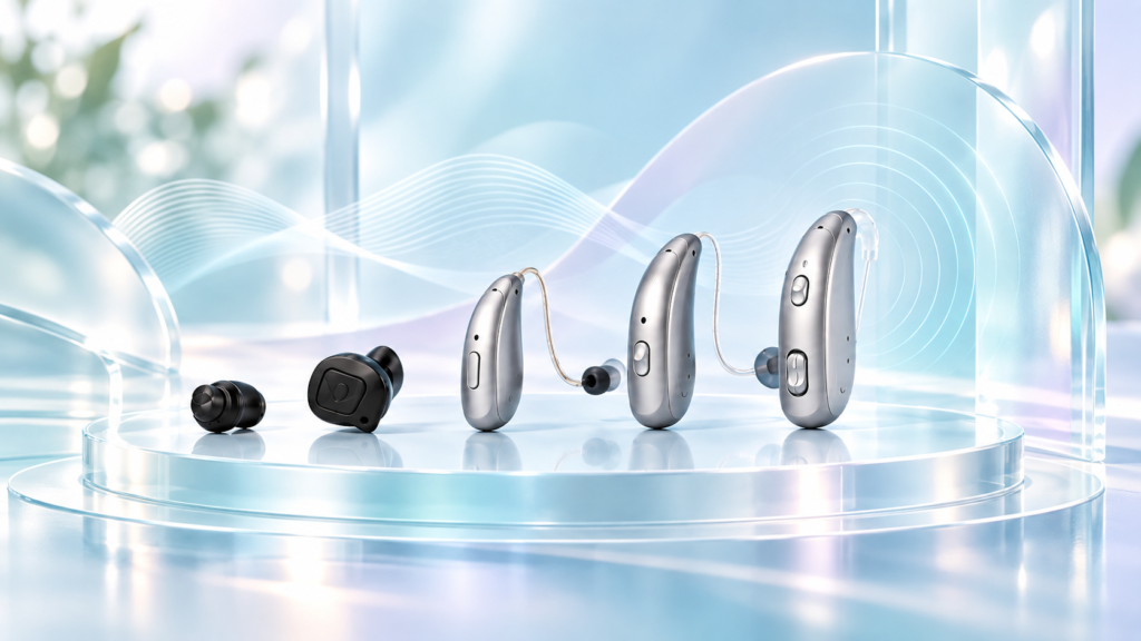Illustration of in-ear and behind-the-ear hearing aids
